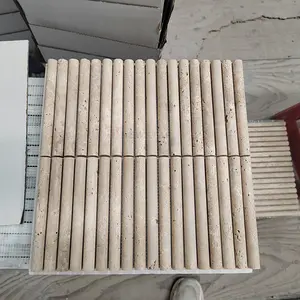 Belle planche murale moderne salle de bain travertin marbre mosaïque carrelage rétro mosaïque pour pilier décoration pierre naturelle cannelée - Product Image 1