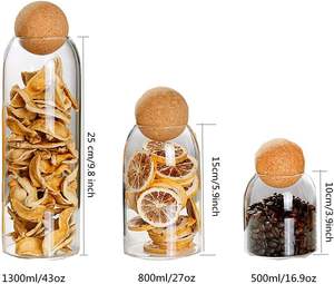 Frasco de vidrio con tapas de corcho Contenedor de almacenamiento de alimentos Frascos de dulces transparentes Bote de almacenamiento de alimentos Azúcar Café Té Granos Almacenamiento <span class=keywords><strong>3</strong></span> piezas - Product Image 2