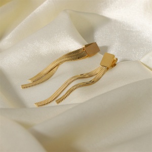 Pendientes de Cadena de Espiga de Diseño Único, Acero Inoxidable, Chapado en Oro, Cadenas Planas de Serpiente, Joyería para Mujer - Product Image 4
