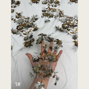 Tissu en <span class=keywords><strong>tulle</strong></span> brodé de sequins et de perles florales en feuilles de palmier tropicales, écologique, 7 couleurs, pour accessoires de robes de mariée - Product Image 5