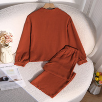 Herfstkledingset voor tienermeisjes, effen oranje shirt met lange mouwen + broek met wijde pijpen, 2-delige zachte set