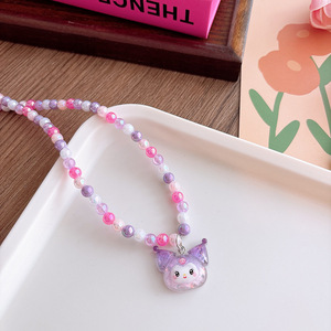 Handmade Resina Olá <span class=keywords><strong>Kitty</strong></span> Rainbow Snow Kids Bead Colar Estilo Bonito DIY Moda Padrão Geométrico Criança Jóias para Presente - Product Image 6