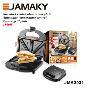 Machine à sandwich JAMAKY 1800W, plaque en aluminium antiadhésive, contrôle automatique de la température, grill 2 pièces pour un petit-déjeuner sain - Product Image 1