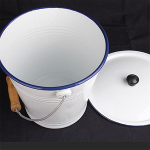 Seau à eau rond en émail blanc vintage de 28cm avec couvercle de haute qualité pour la cuisson - Product Image 3