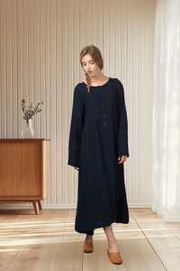 Vestido Maxi de Manga Corta de Lino y Algodón Natural Sólido B24, Venta al por Mayor, Ropa Casual para Mujer, Fabricante de Ropa Personalizada OEM ODM - Product Image 4