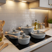 Set Panci Masak Anti Lengket Sanlang Berkualitas Tinggi, Lapisan Keramik Aluminium Cor Granit, Set Peralatan Masak Anti Lengket, Set Panci dan Wajan