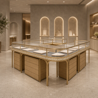 Comptoir d'exposition de bijoux en forme de U personnalisé, vitrine en verre avec armoire à tiroirs en bois pour la vente en gros de bijoux