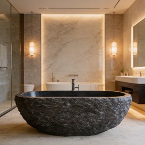 <span class=keywords><strong>Baignoire</strong></span> autoportante moderne en pierre naturelle noire, style <span class=keywords><strong>marbre</strong></span> antique, pour salle de bain - Product Image 5