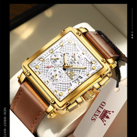 OLEVS 9925 Luxuriöse Quadratische Herren-Armbanduhr 45*41MM Zifferblatt Lederarmband Chronograph 30M Wasserdicht Quarzuhr