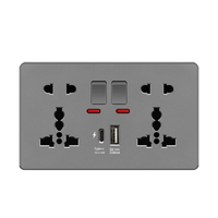 Prises murales universelles standard UE/Royaume-Uni 13A 45A 220V, panneau PC gris mat, prise électrique avec interrupteur USB Type C