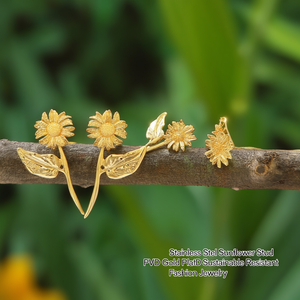 Pendientes de Girasol de Acero Inoxidable, Chapados en Oro PVD, Joyería de Moda Sostenible y Resistente - Product Image 3