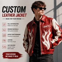 Blouson Bomber de Course Personnalisé pour Homme, Rouge Crème, Applique Flamme, Fabricant OEM Marque Privée, Fermeture Éclair en Cuir, Style Moto, Blouson de Course