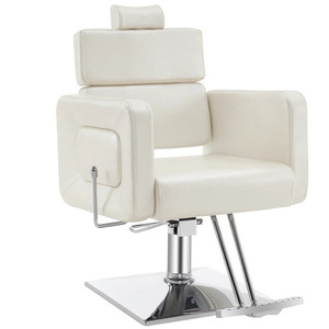 Sillón <span class=keywords><strong>de</strong></span> Peluquería con Respaldo Cuadrado en <span class=keywords><strong>Capas</strong></span>, Base Cromada Cuadrada, Silla Hidráulica Giratoria para Cortar el Cabello con Reposapiés Metálico Ancho - Product Image 1