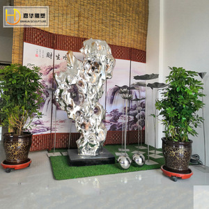 Escultura abstracta irregular de piedra Taihu de acero inoxidable Jiahua con acabado de espejo para montaje en suelo para decoración de paisajes de hoteles - Product Image 1