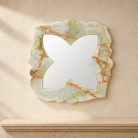 Miroir mural de luxe baroque en jade vert afghan, cadre en onyx floral sculpté à la main, miroir de vanité pour salon, entrée, personnalisable