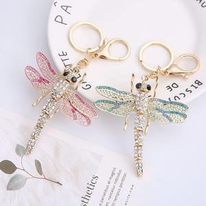 Fashionable and Exquisite Crystal Bling Insect Pendant Key Chain Rhinestone Dragonfly Key Ring Bag Charming Accessory Key Chain