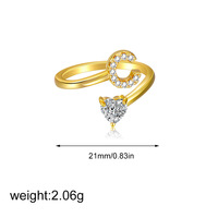 Cincin Jari Huruf Abjad Grosir untuk Wanita, Logam Emas Bertabur CZ Zirkon, Huruf A-Z, Cincin Terbuka yang Dapat Disesuaikan, Perhiasan Pasangan