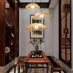 Lámpara colgante tejida de bambú, forma ovalada, fuente de luz LED E27 para hoteles, casas de huéspedes, restaurante, decoración de casa de té - Product Image 3