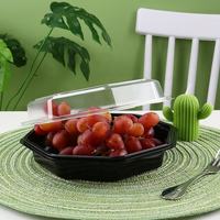 Conteneur alimentaire jetable en gros pour salades à emporter, écologique, noir, octogonal, en plastique PS, pour fruits et aliments, idéal pour les restaurants