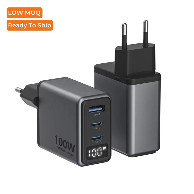100W USB C GaN Charger with Digital Display 3 Port Fast Charging for Laptop for iPhone Optimal Protection (OTP/OPV) for Camera