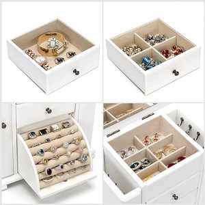 Phụ nữ của hộp đồ trang sức, mộc mạc bằng gỗ hộp đồ trang sức và tổ chức với gương, 4 lớp hiển thị Nhẫn, bông tai, dây chuyền, vòng đeo tay - Product Image 5