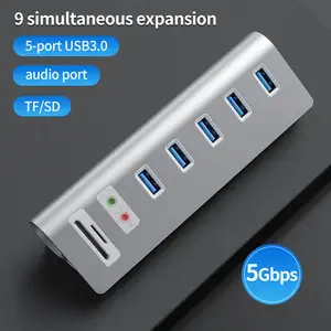 Ses adaptörü ile OEM sıcak satış USB 3.0 hub USB 3.0*5 SD/TF ses girişi çıkışı