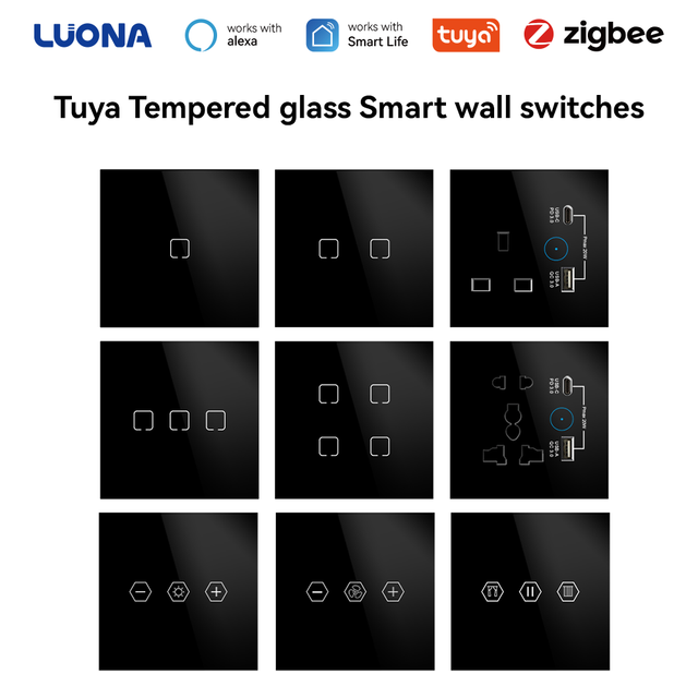 2026 New Zigbee WIFI 1/2/3/4 Gang 10A Europe Zigbee Tuya Alexa Concrol Light Smart Home with Dimmer Curtain Wall Touch Switch