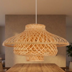 Abat-jour moderne en bambou tissé à la main |   Lampe suspendue en rotin naturel écologique de style bohème, fabriquée au Vietnam - Product Image 3