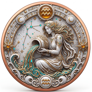 Moneta Segno Zodiacale Acquario in Rame Puro 999 da 5 oz, Rilievo 3D, Colorazione UV, Effetto Proof-like, Oggetto da Collezione in Metallo con <span class=keywords><strong>Oroscopo</strong></span> - Product Image 4