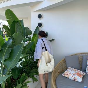 Sac fourre-tout en toile de coton, grande capacité, 20 pouces, poignées en cuir rivetées - Product Image 3