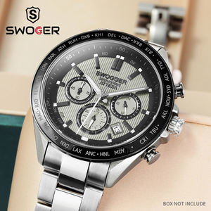 Reloj de cuarzo luminoso SWOGGER para hombre, cronógrafo multifunción, esfera de <span class=keywords><strong>minutos</strong></span> y segundos, correa de acero inoxidable, fecha, resistente al agua, BN-6009 - Product Image 5