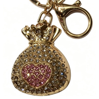 Porte-clés en métal avec sac à monnaie en strass, breloque de sac en cristal cœur rose, cadeau pour fête prénuptiale