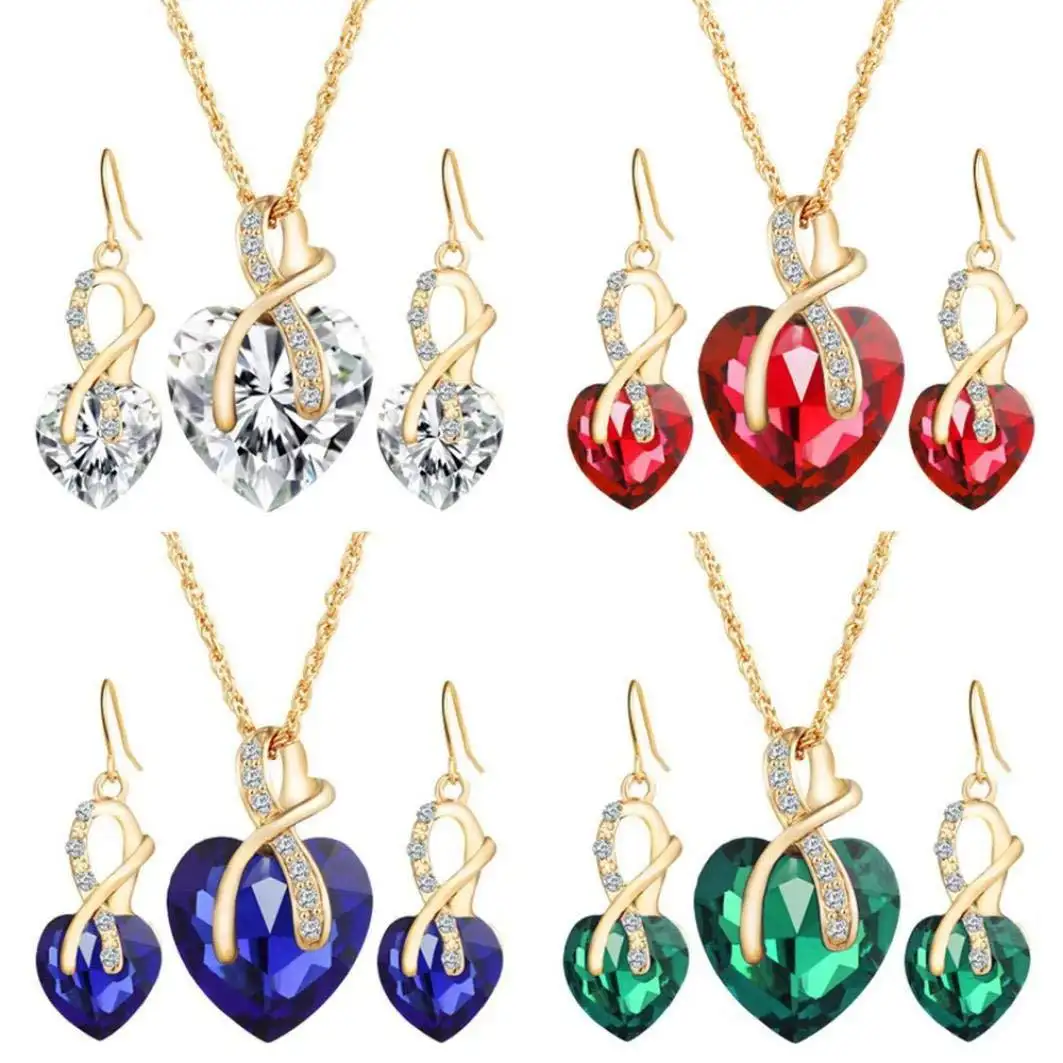 Conjunto de joias, conjunto de joias da moda em forma de coração conjuntos de joias, atacado, alta qualidade, zircônio, joias em várias cores