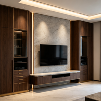 Meuble TV contemporain grande capacité avec motifs décoratifs, design mural flottant avec base ambiante