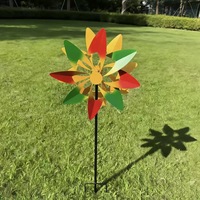 Ornements de jardin en métal à double mouvement cinétique, éolienne florale colorée avec installation facile par branchement, finition thermolaquée