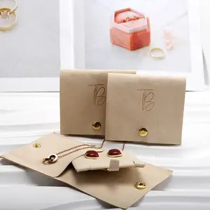 Sacola de joalheria com logotipo personalizado anti-poeira sacos de embalagem dobrados pequenos envelope com botão de aba bolsa de joalheria de microfibra