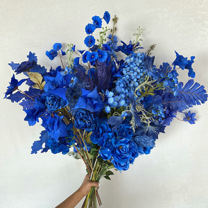 Fleurs artificielles en soie bleu royal Queyiyi, 10cm-30cm, décoration intérieure, arrangement pour allée de mariage, arche, plafond - Product Image 2