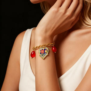 Heart-Shaped Flower Charm <b>Bracelet</b> 18K Gold Plated <b>Red</b> Pendant Gift Jewelry - Product Image 1