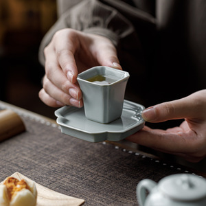 Guanlan Sky Blue Ru Kiln Coaster Ceramic <b>Tea</b> Cup Holder Heat Insulation Pad New Chinese Style <b>Tea</b> <b>Set</b> Accessories - Product Image 3