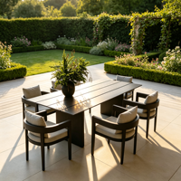 Wasserdichtes Outdoor-Esszimmer-Set Gartenmöbel Outdoor-Teakholz Esstisch und Stuhl Set für Innenhof Terrasse Esszimmer-Set