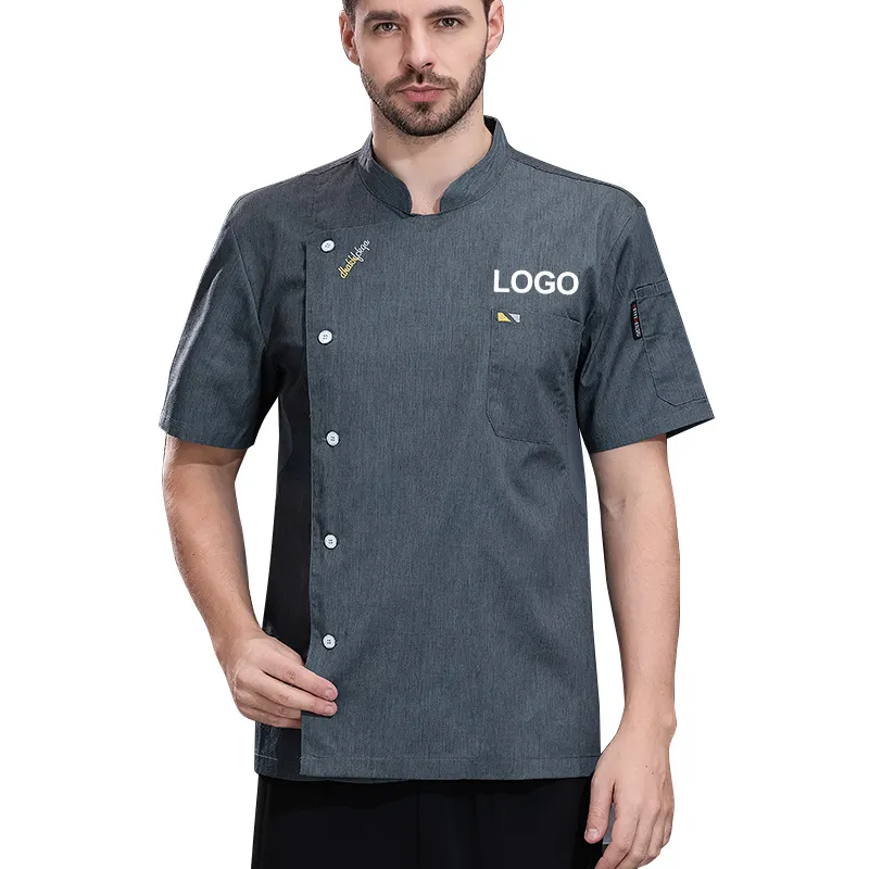 Veste de chef de cuisine à simple boutonnage Chemise à manches courtes avec logo personnalisé Uniformes de restaurant pour employés Uniforme de chef personnalisé