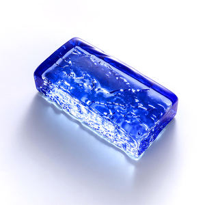 Bloques de ladrillos de vidrio de construcción tintados azules, ladrillo de vidrio fundido texturizado de cristal de hielo, ladrillo de vidrio de fusión en caliente decorativo clasificado contra el fuego - Product Image 1