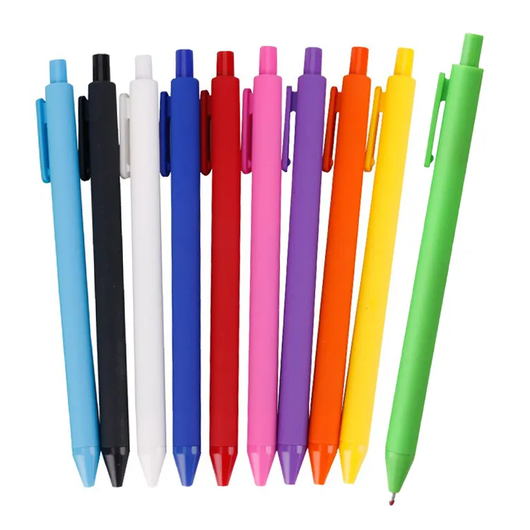थोक कस्टम मुद्रित लोगो बॉलपॉइंट पेन मल्टीपल कलर रिट्रैक्टेबल सॉफ्ट रबर प्लास्टिक क्लिक प्लास्टिक पेन