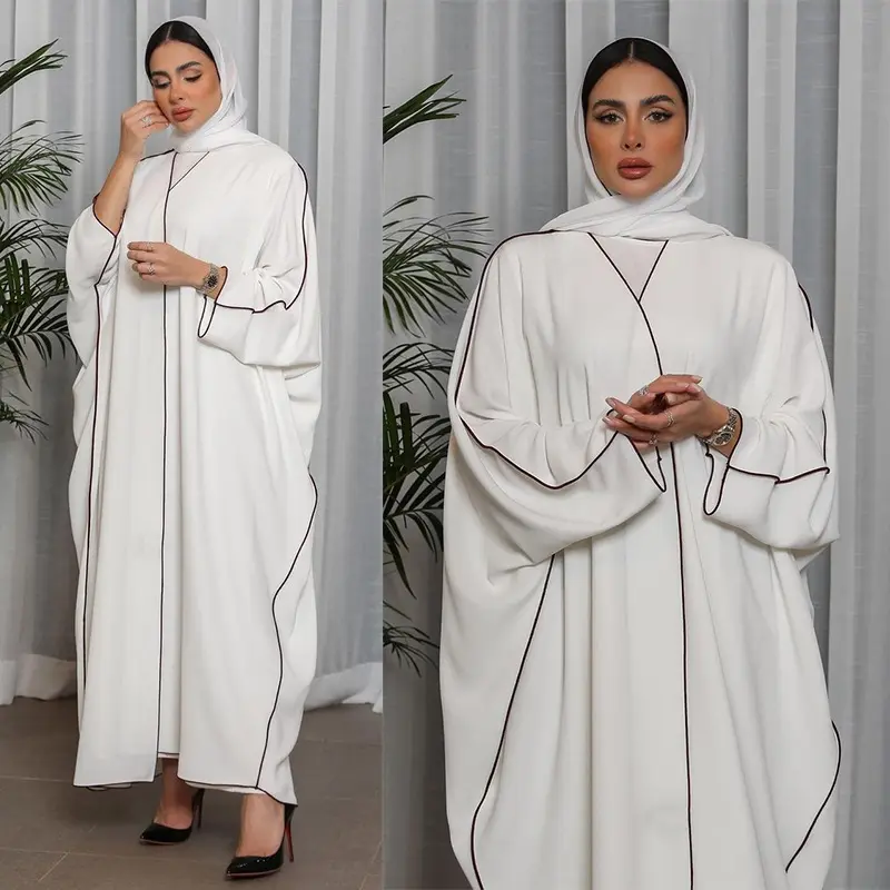 Arap türkiye Dubai islam giyim elbiseler düz siyah beyaz Patchwork boy Kaftan müslüman kadınlar uzun kollu elbiseler Abaya