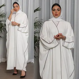 Arab Turki Dubai jubah pakaian Islami polos hitam putih tambal sulam ukuran besar Kaftan Muslim gaun lengan panjang wanita Abaya