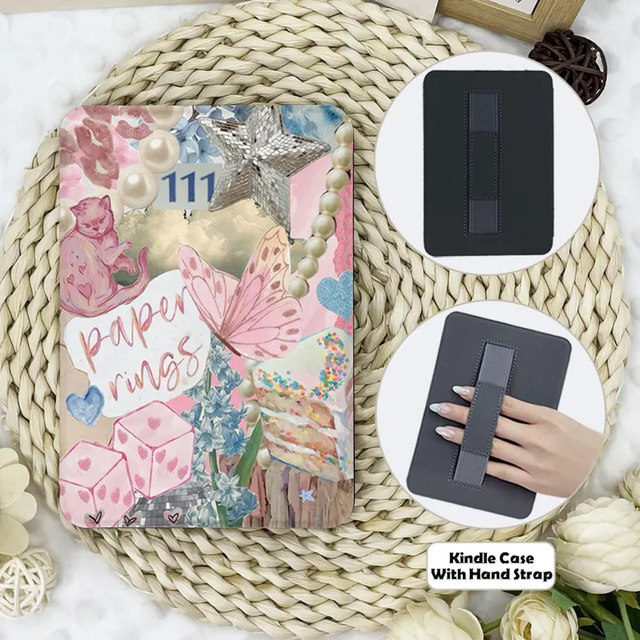 YX Custom Printed PU Leather clear TPU Cover 6 Inch Kindle Scribe 2024/E-reader Paperwhite Protective case Hand Strap Sleeve