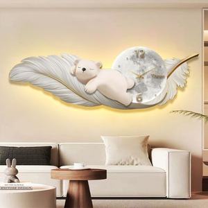 Pintura LED de Pared Moderna Personalizada con Forma de Pluma, Mural de Lujo con Luz y Reloj para Decoración de Pared de Sala de Estar - Product Image 5