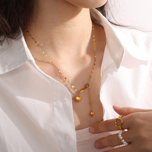 Collar de cadena de clavícula asimétrico en forma de corazón, colgante de acero inoxidable dorado para mujer, joyería romántica de moda - Product Image 4