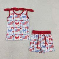 Ensemble de vêtements décontractés écologiques pour filles, deux pièces, pour le 4 juillet, avec haut et short à fleurs rouges et bleues