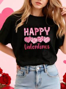 T-shirt da donna per San Valentino con stampa leopardata, manica corta, girocollo, casual, primavera estate - Line Fit - Product Image 3
